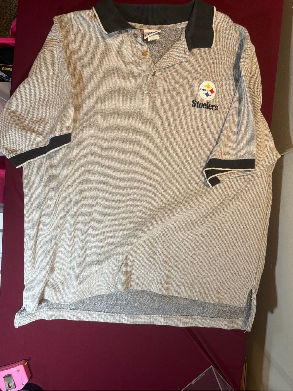 Vintage Pittsburgh Steelers Dynasty Polo Shirt Gray Black Men’s XL USA